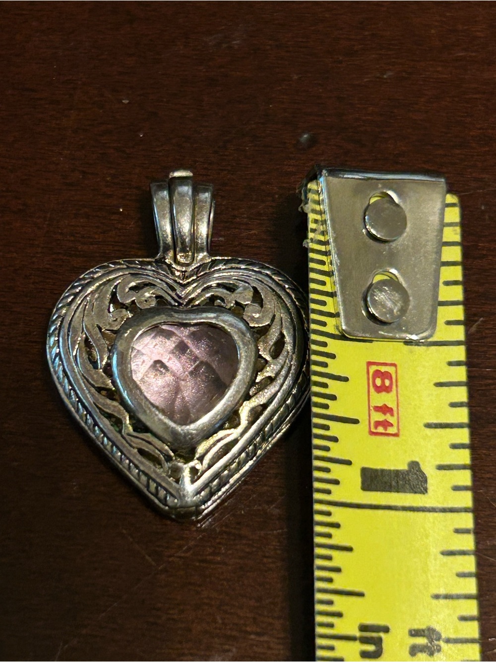 VTG Genuine Sterling Silver heart shaped interchangeable pendant with amethyst